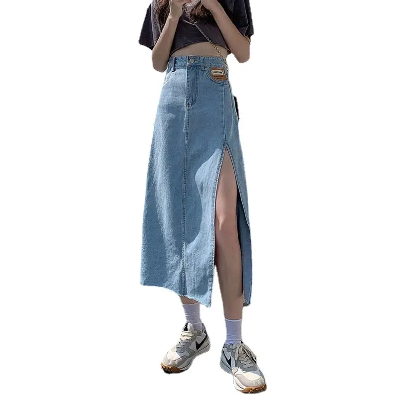 Women Denim Skirt High Waist Side Slit 2022 - Image 6