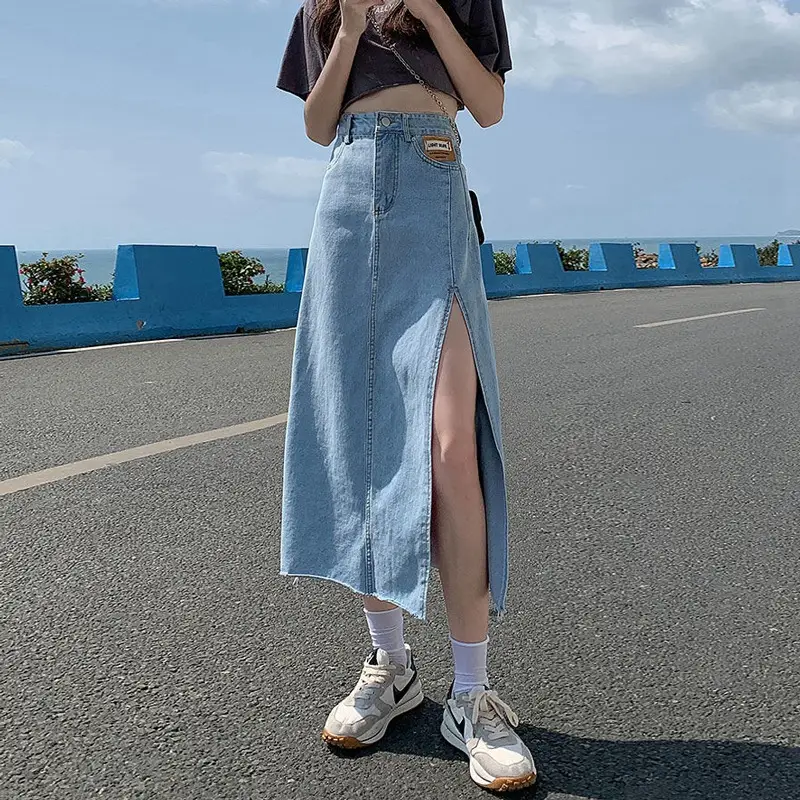 Women Denim Skirt High Waist Side Slit 2022 - Image 2