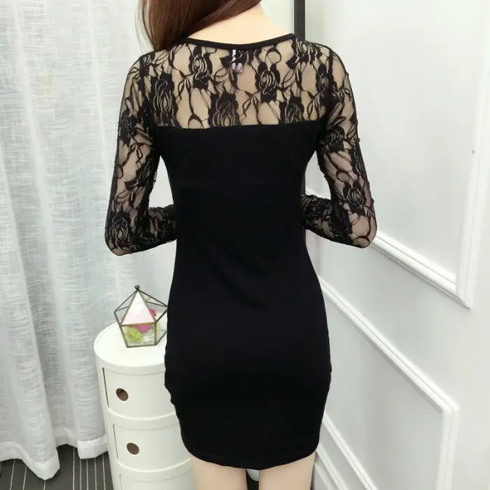 Black Lace Sheath Skirt Dress Long Sleeve Women Large - Image 7