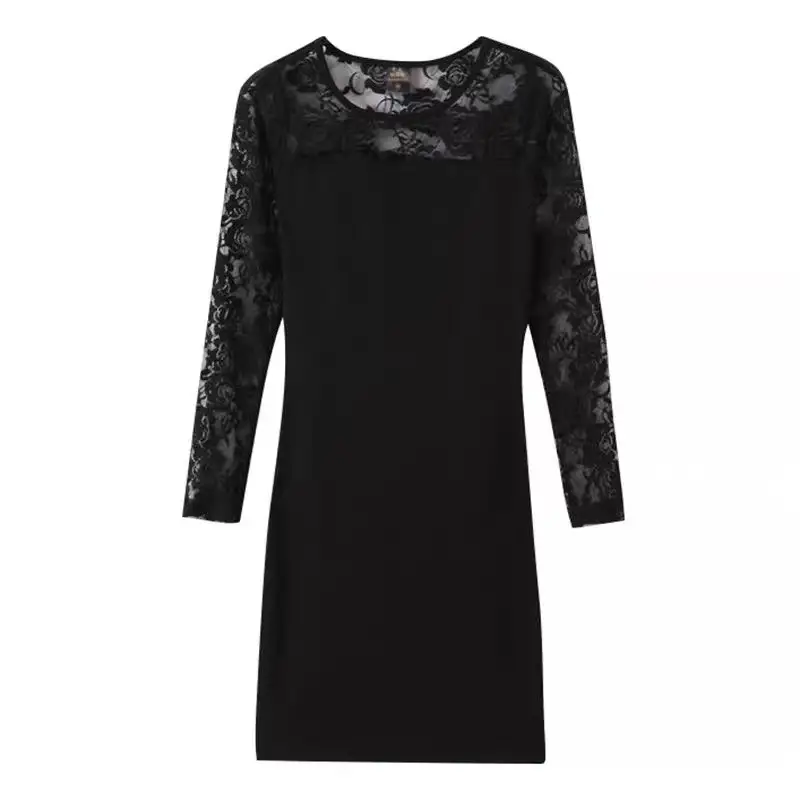Black Lace Sheath Skirt Dress Long Sleeve Women Large - Image 8