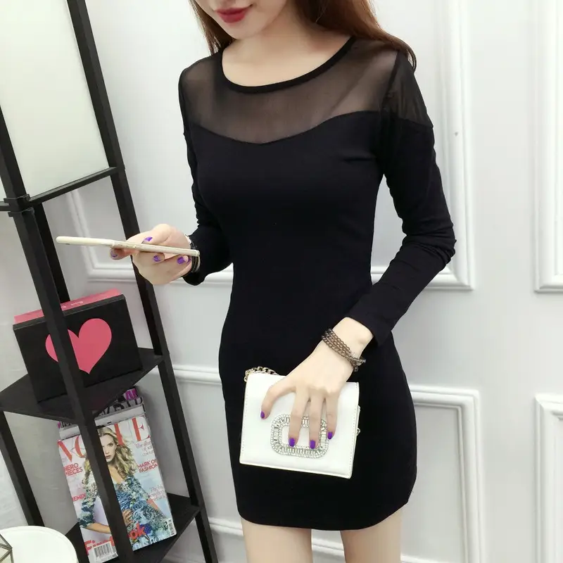 Black Lace Sheath Skirt Dress Long Sleeve Women Large — feature 12