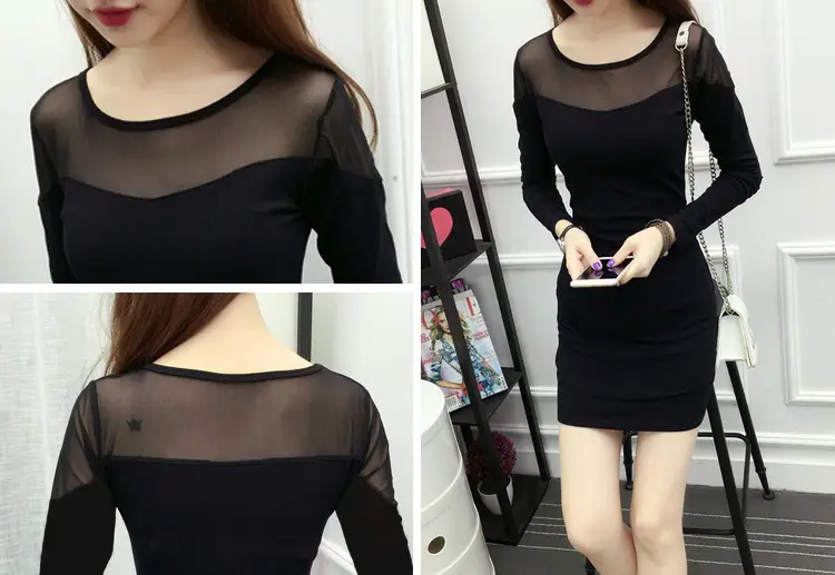 Black Lace Sheath Skirt Dress Long Sleeve Women Large — feature 9