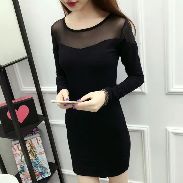 Black Lace Sheath Skirt Dress Long Sleeve Women Large - Image 2