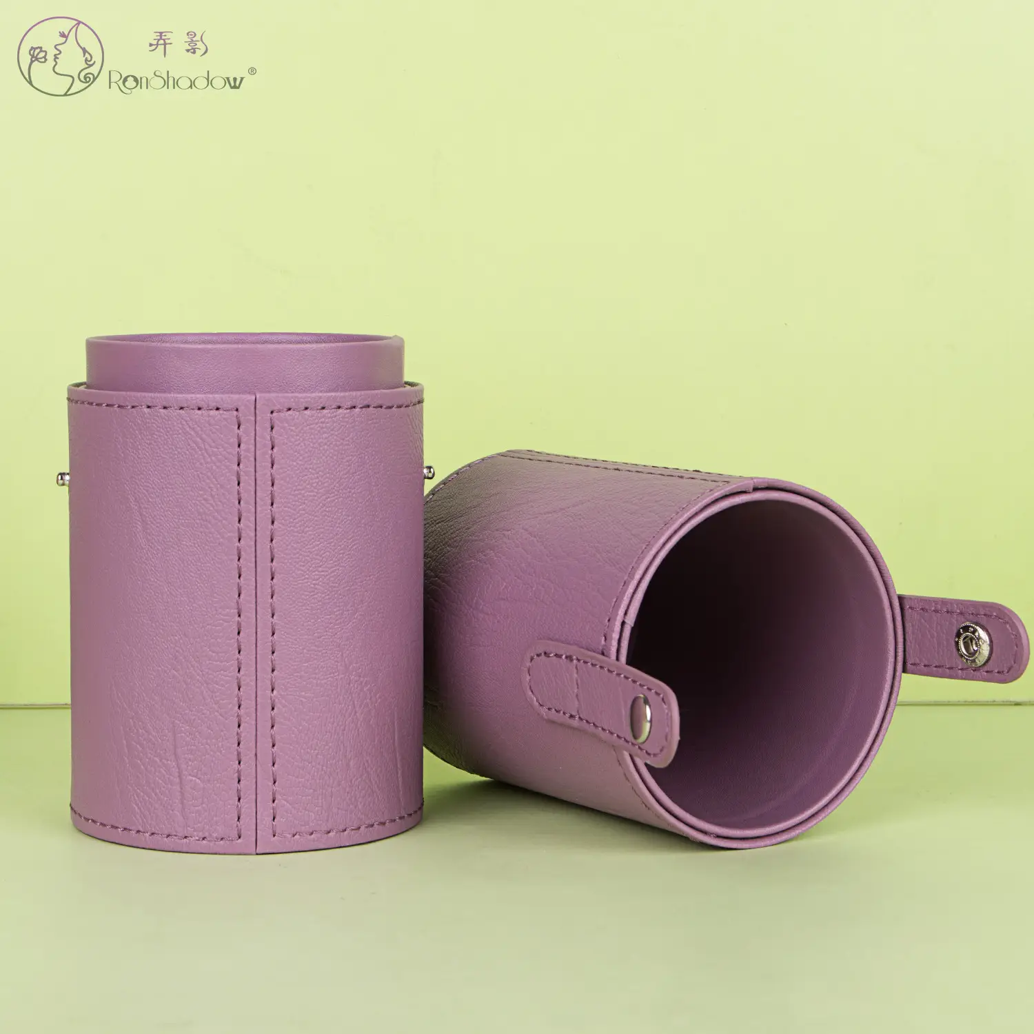 Light Blue Leather Makeup Brush Storage Barrel