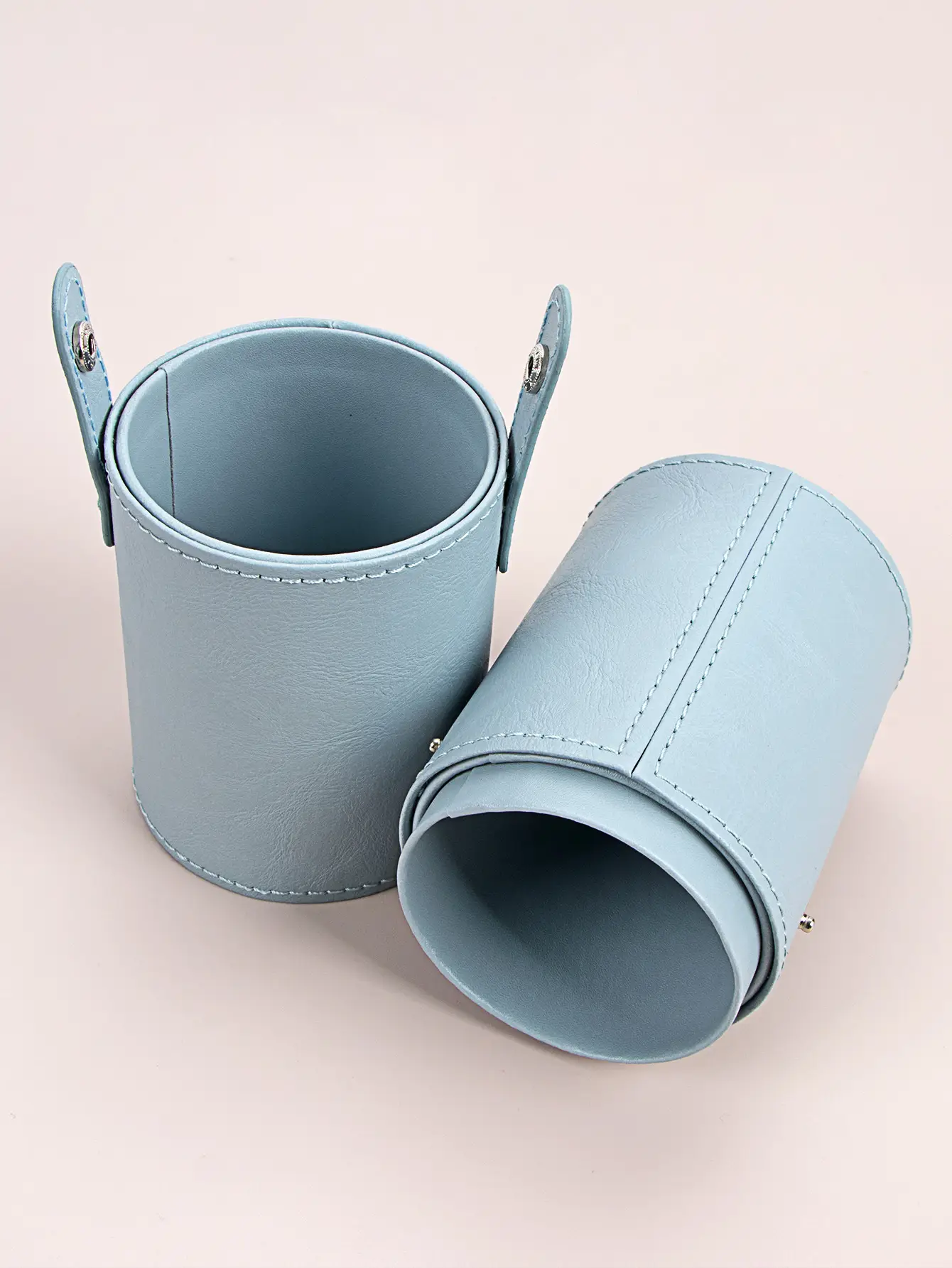 Light Blue Leather Makeup Brush Storage Barrel