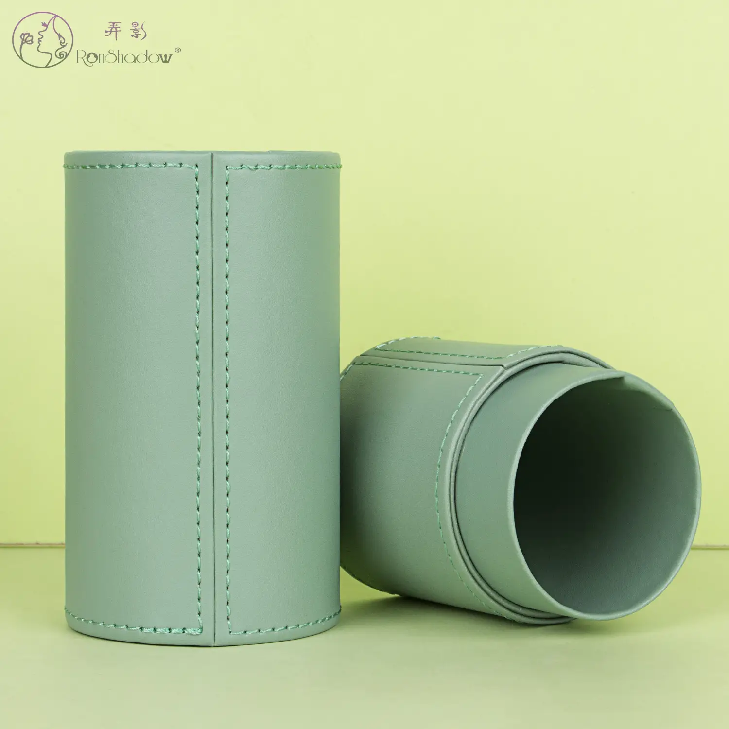 Light Blue Leather Makeup Brush Storage Barrel