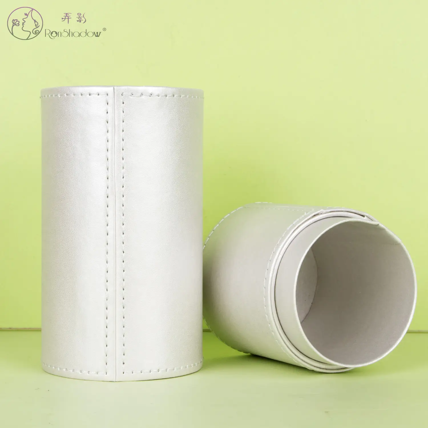 Light Blue Leather Makeup Brush Storage Barrel