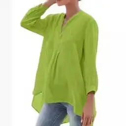 Linen 7-Point Lantern Sleeve Tulle Shirt Green