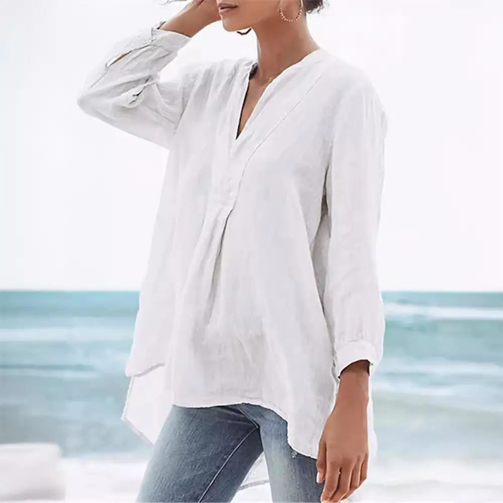Linen 7-Point Lantern Sleeve Tulle Shirt Green