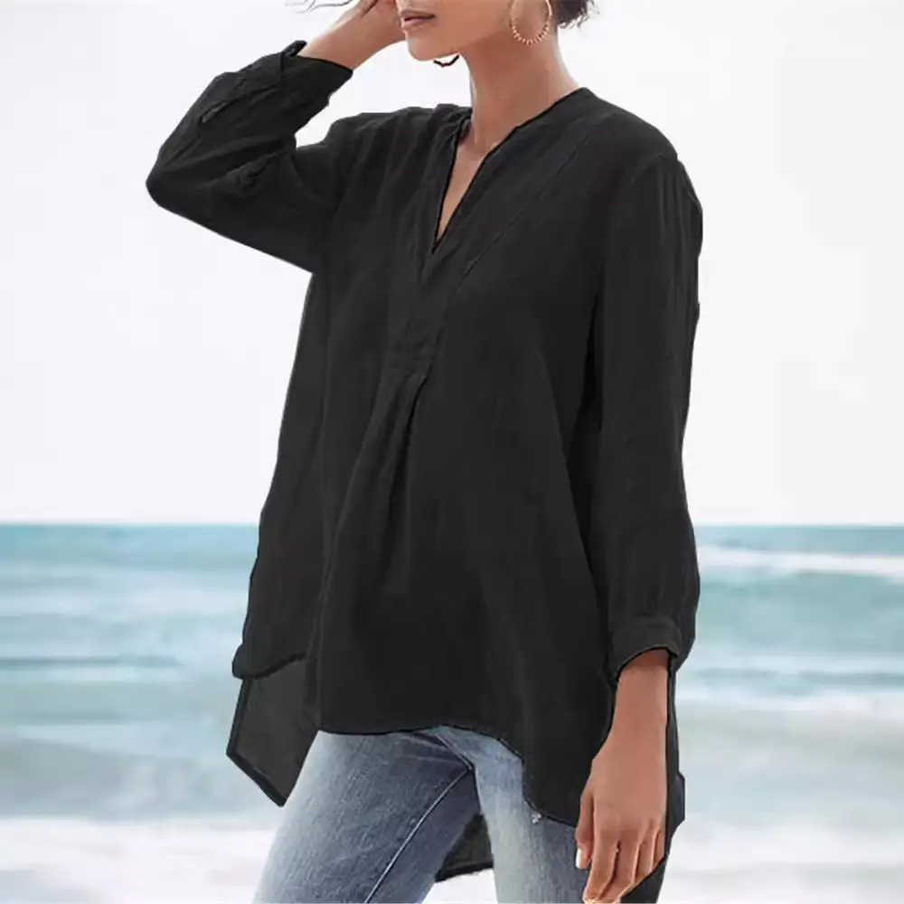 Linen 7-Point Lantern Sleeve Tulle Shirt Green