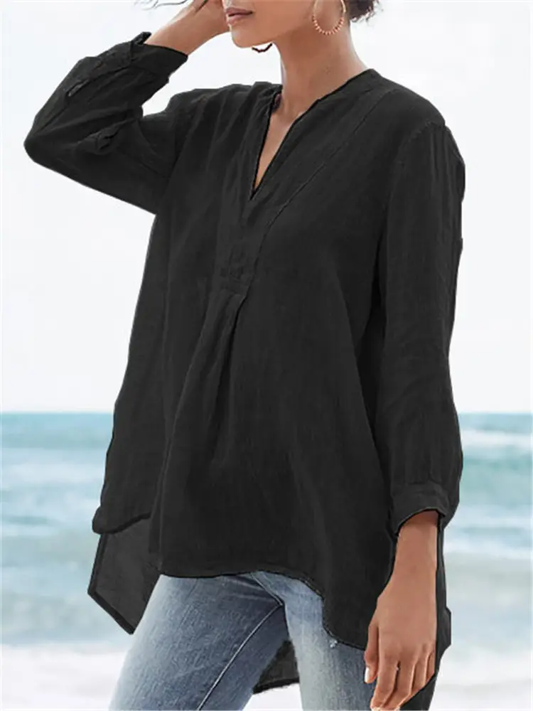 Linen 7-Point Lantern Sleeve Tulle Shirt Green