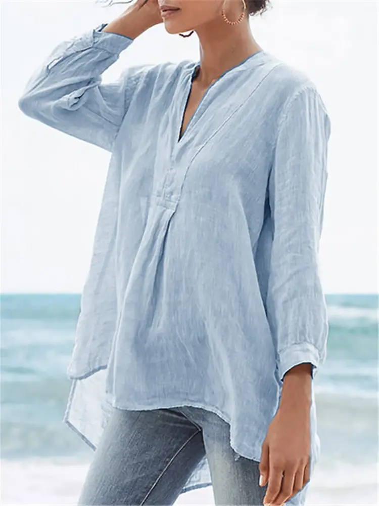 Linen 7-Point Lantern Sleeve Tulle Shirt Green