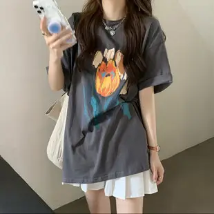 Women Loose K-Style T-Shirt Navy Blue Summer Large — feature 11