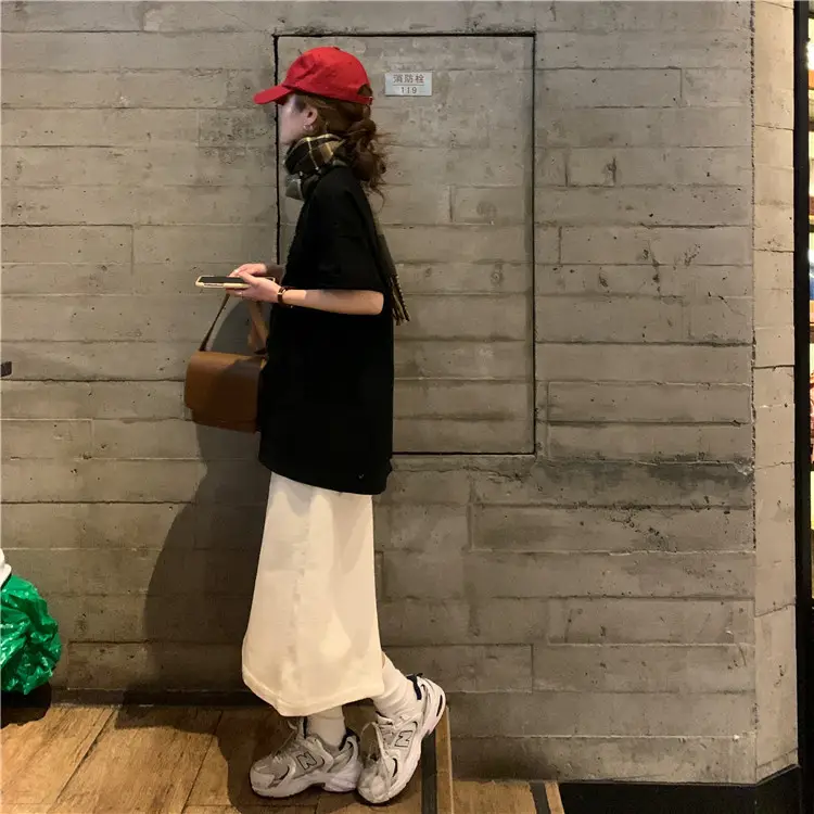 Women Loose K-Style T-Shirt Navy Blue Summer Large — feature 19