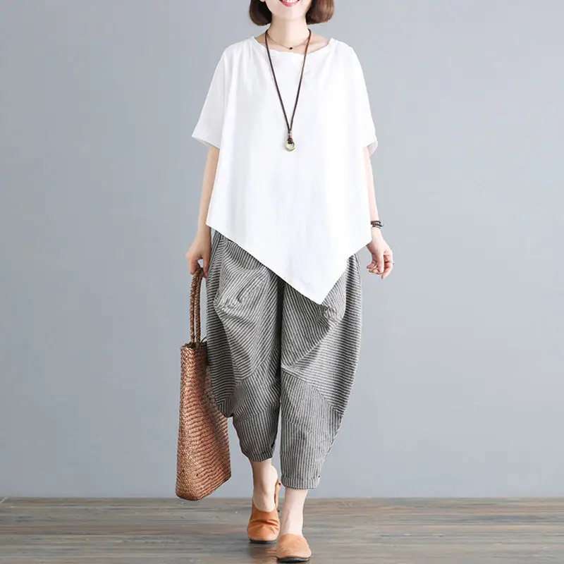 Cross-border Thailand Summer Loose Plus Size Cotton Harem Pants Set - Image 7