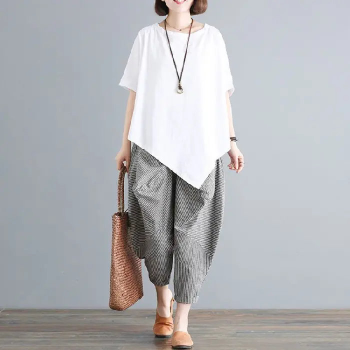 Cross-border Thailand Summer Loose Plus Size Cotton Harem Pants Set - Image 2
