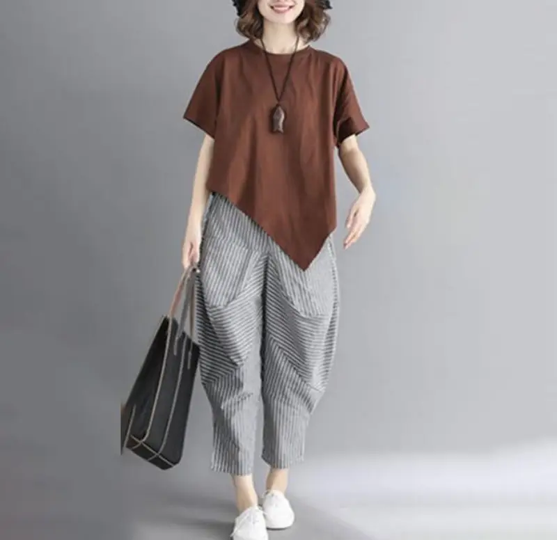 Cross-border Thailand Summer Loose Plus Size Cotton Harem Pants Set - Image 3