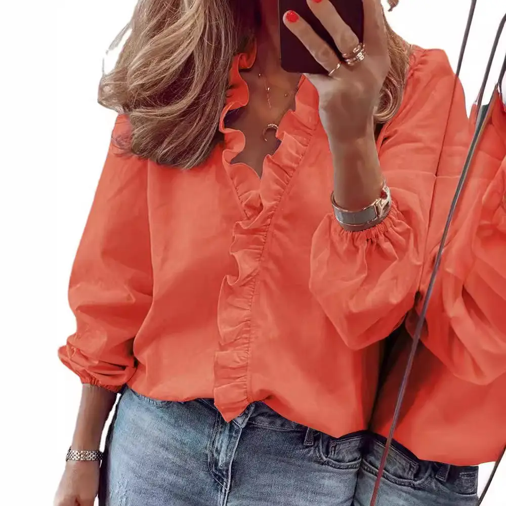 Black Ruffled Sleeve Shirt for Women Autumn Winter - Image 26