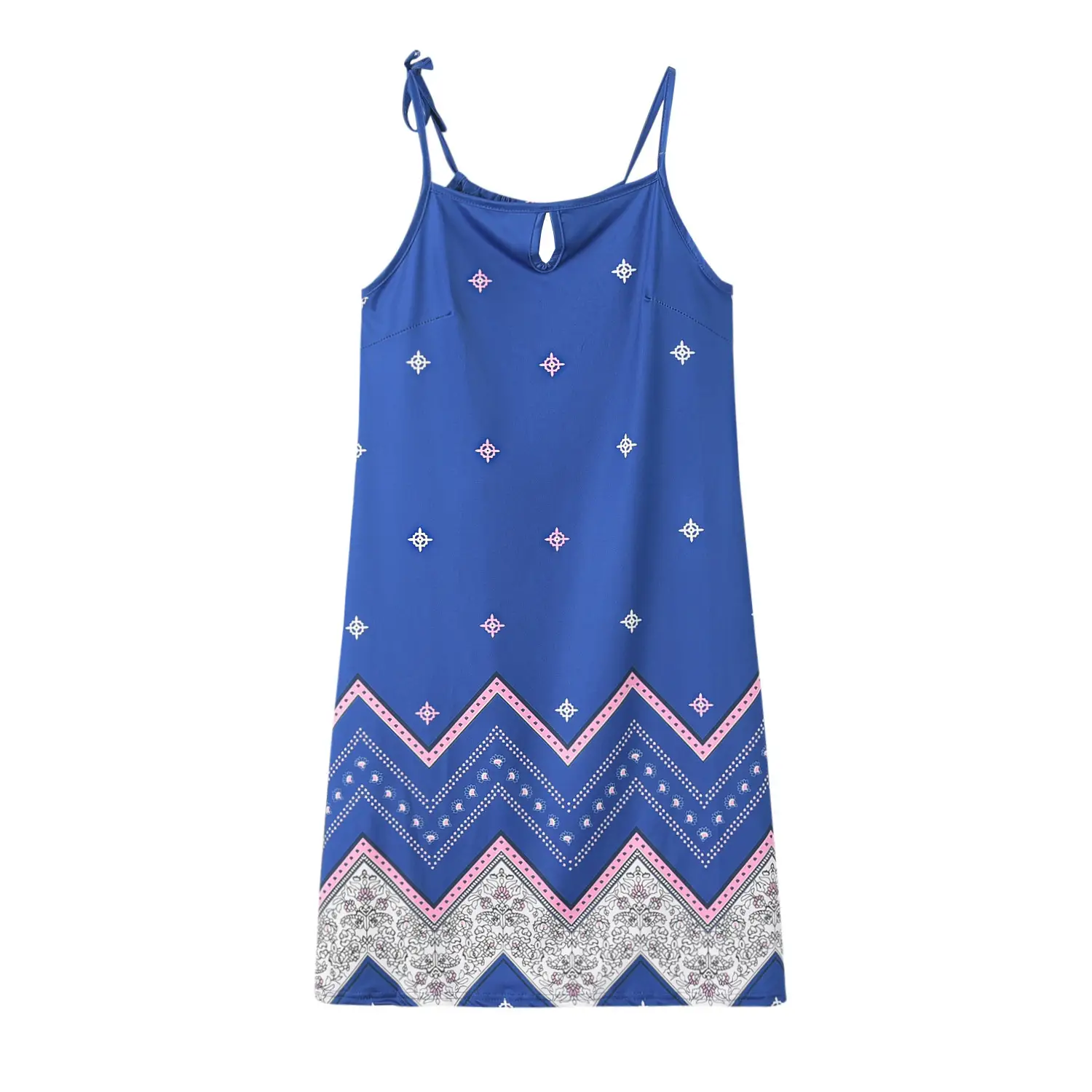 White Embroidered Sleeveless Dress with Flower Detail - Image 3