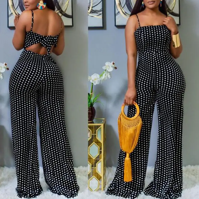 Women's Black Polka Dot Wrap Pants Set with Suspenders - Image 2