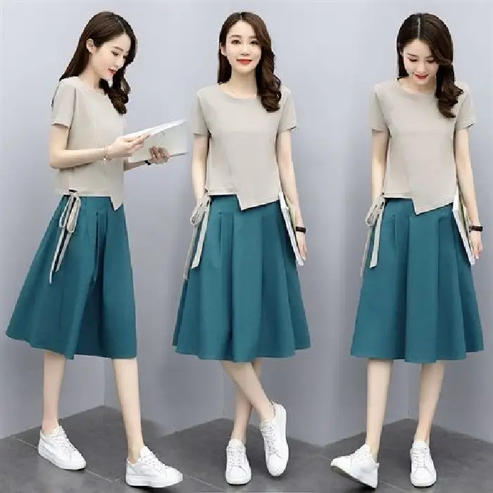 Women Loose Fit Skirt Set Summer 2026 Teal - Image 2