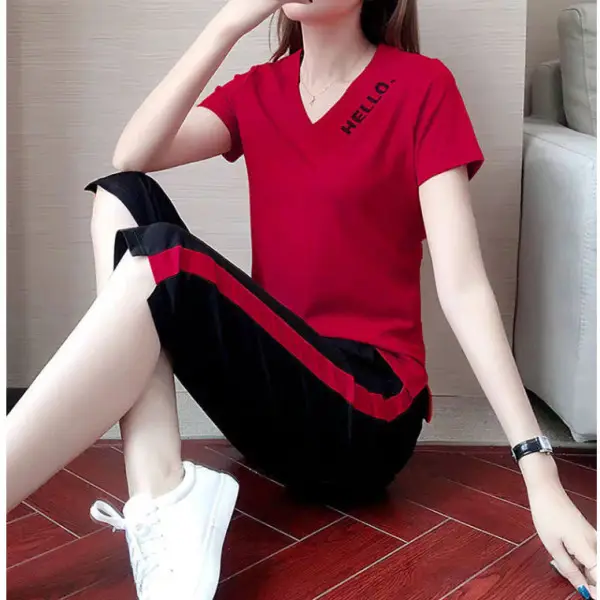 Women Casual Sportswear Two-Piece White Black Set