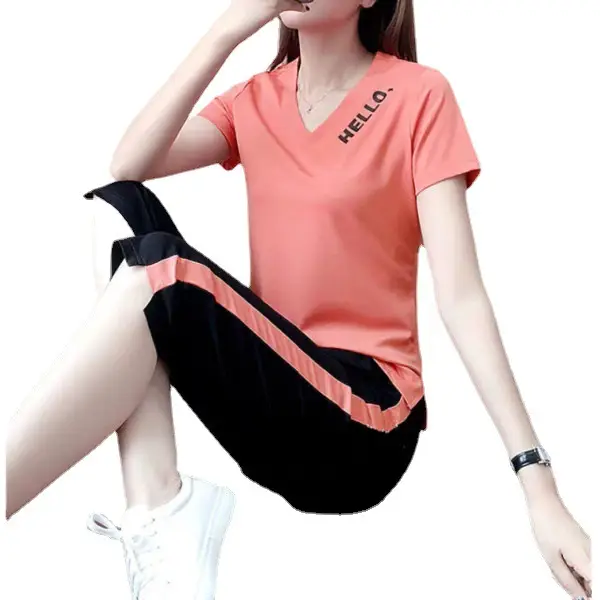 Women Casual Sportswear Two-Piece White Black Set
