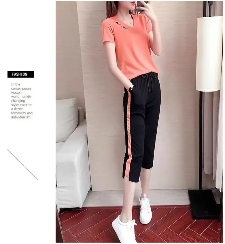 Women Casual Sportswear Two-Piece White Black Set — feature 1