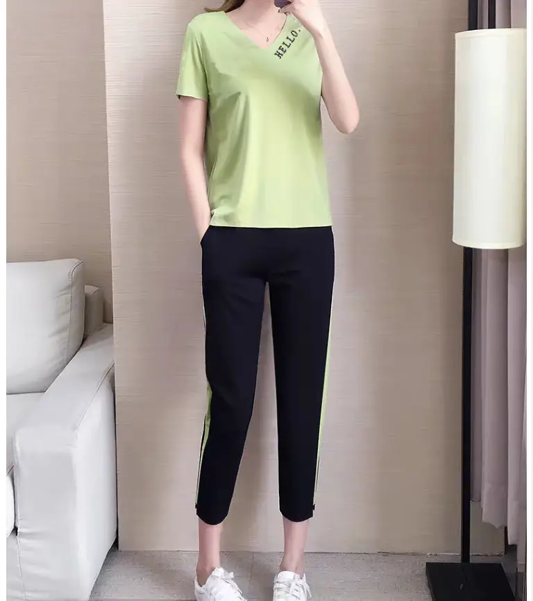 Women Casual Sportswear Two-Piece White Black Set — feature 14