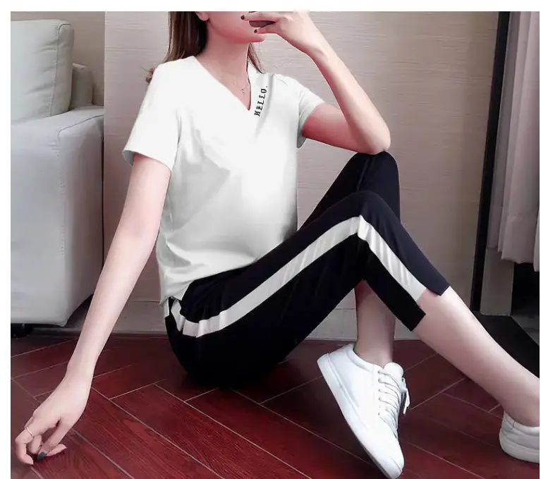 Women Casual Sportswear Two-Piece White Black Set — feature 16