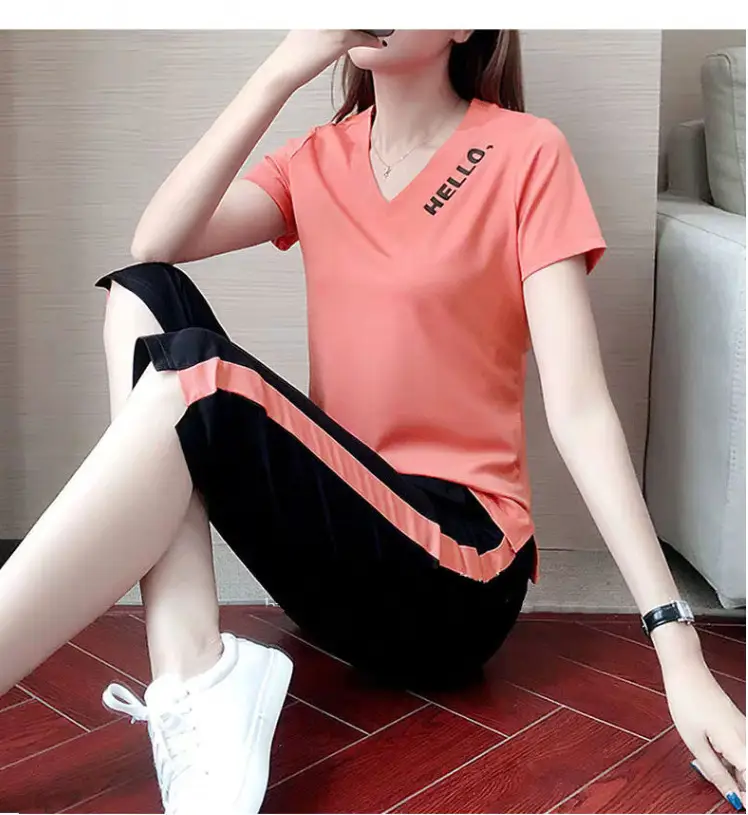 Women Casual Sportswear Two-Piece White Black Set — feature 3