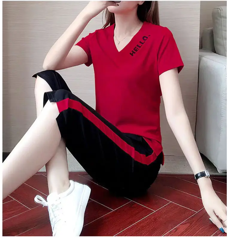 Women Casual Sportswear Two-Piece White Black Set — feature 7