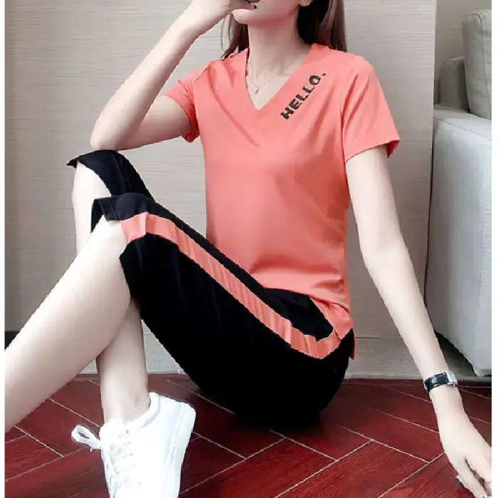 Women Casual Sportswear Two-Piece White Black Set