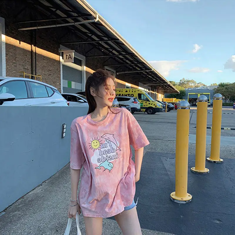 2025 Summer Cartoon Tie-Dye Women T-Shirt Loose Fit - Image 4