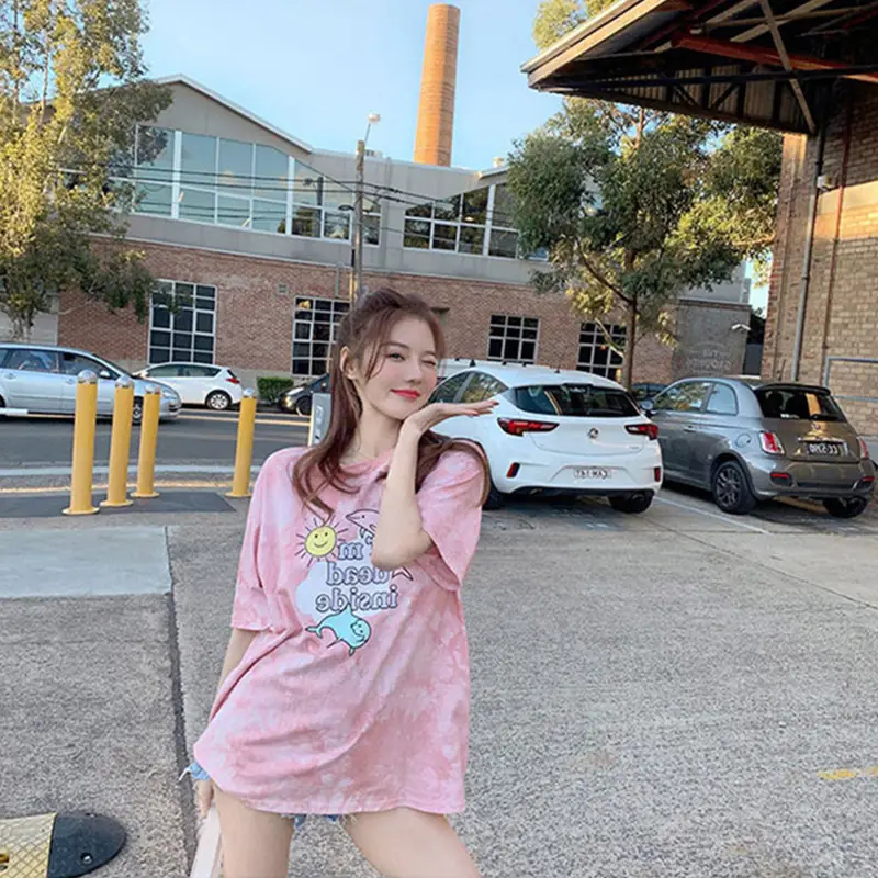 2025 Summer Cartoon Tie-Dye Women T-Shirt Loose Fit - Image 6