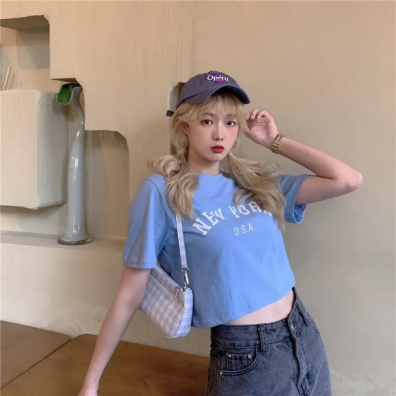 Women New York USA Letter Print Short Sleeve T-Shirt White 2025 - Image 6