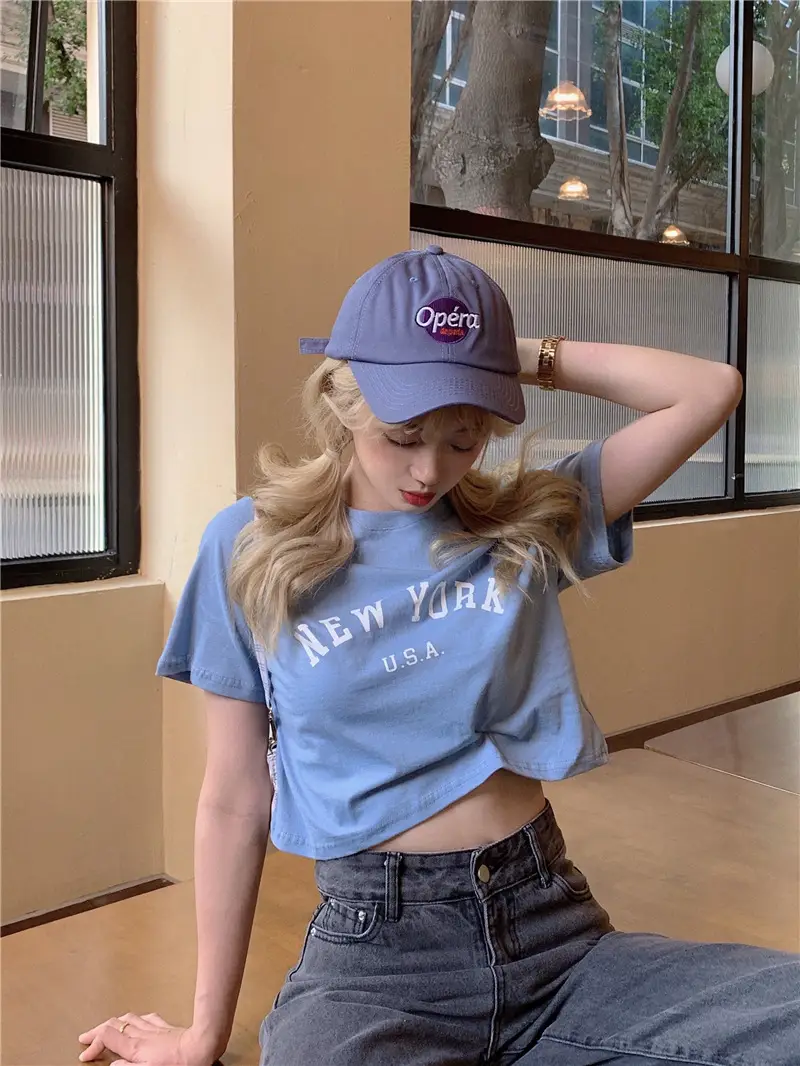 Women New York USA Letter Print Short Sleeve T-Shirt White 2025 — feature 5