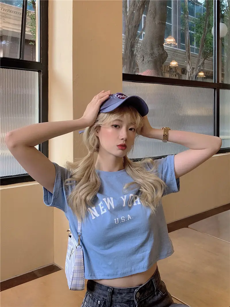 Women New York USA Letter Print Short Sleeve T-Shirt White 2025 — feature 6