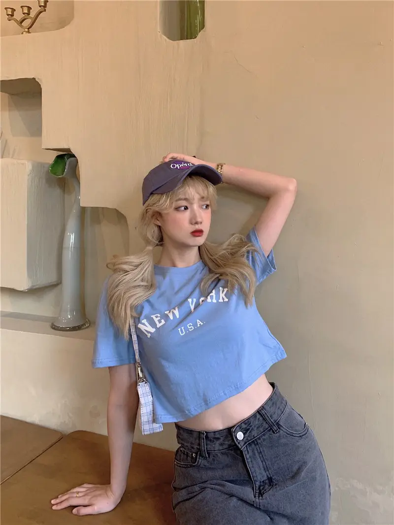 Women New York USA Letter Print Short Sleeve T-Shirt White 2025 — feature 8