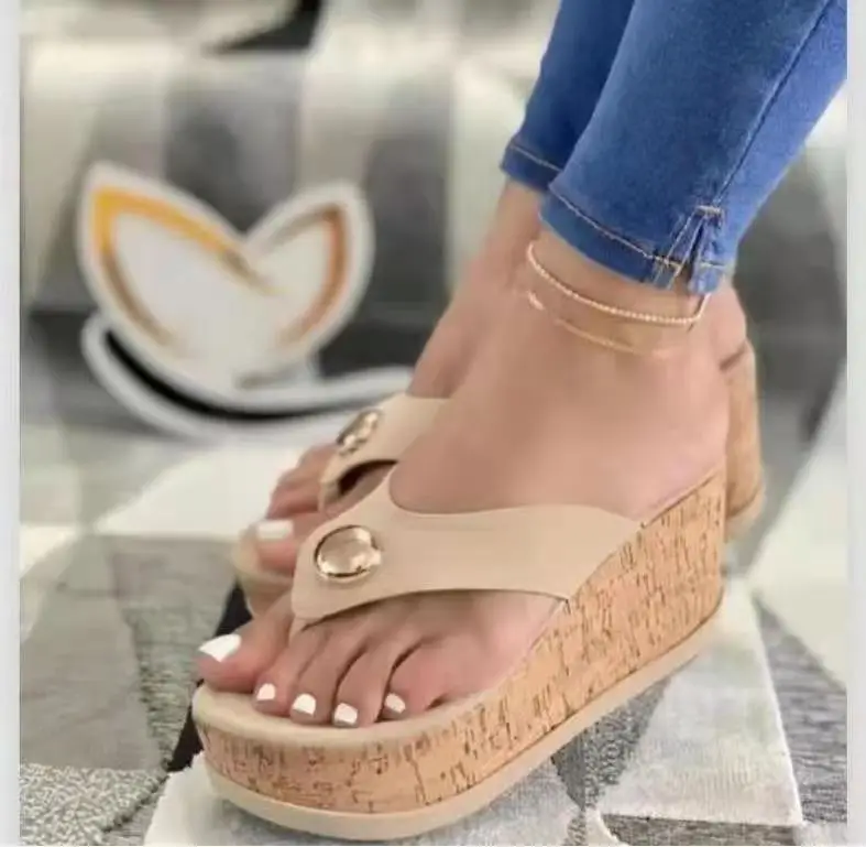 Women's Wedge Sandals with Metal Buckle & Cork Sole