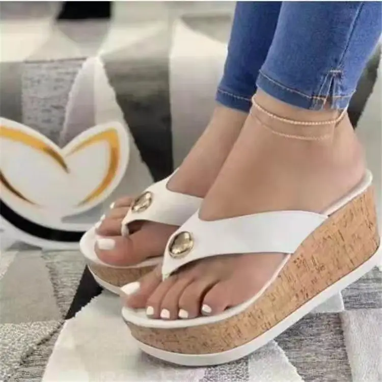 Women's Wedge Sandals with Metal Buckle & Cork Sole