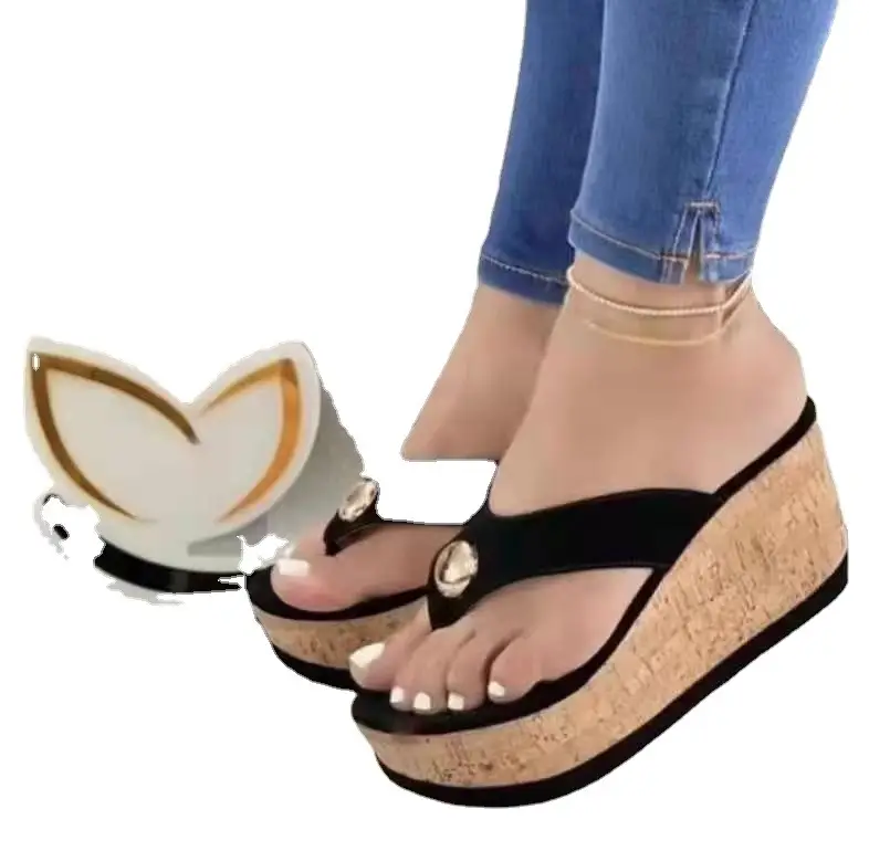 Women's Wedge Sandals with Metal Buckle & Cork Sole