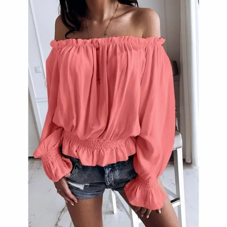 New European American Women's Off-Shoulder Collar Top Solid Color - Image 4