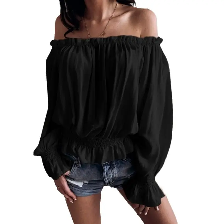 New European American Women's Off-Shoulder Collar Top Solid Color - Image 6