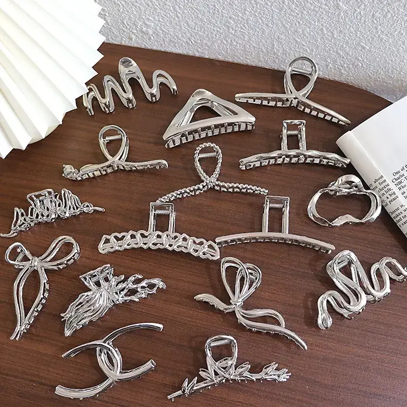 Large Silver Hairpin with Pearl Grip and Rhinestone Back