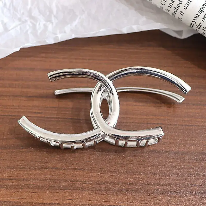 Large Silver Hairpin with Pearl Grip and Rhinestone Back