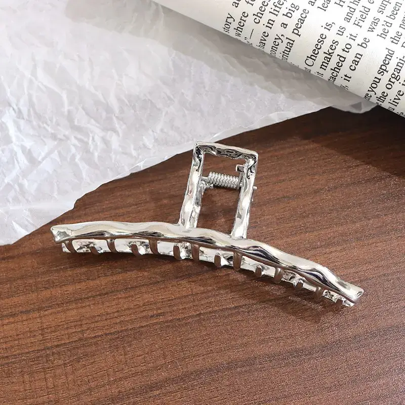 Large Silver Hairpin with Pearl Grip and Rhinestone Back