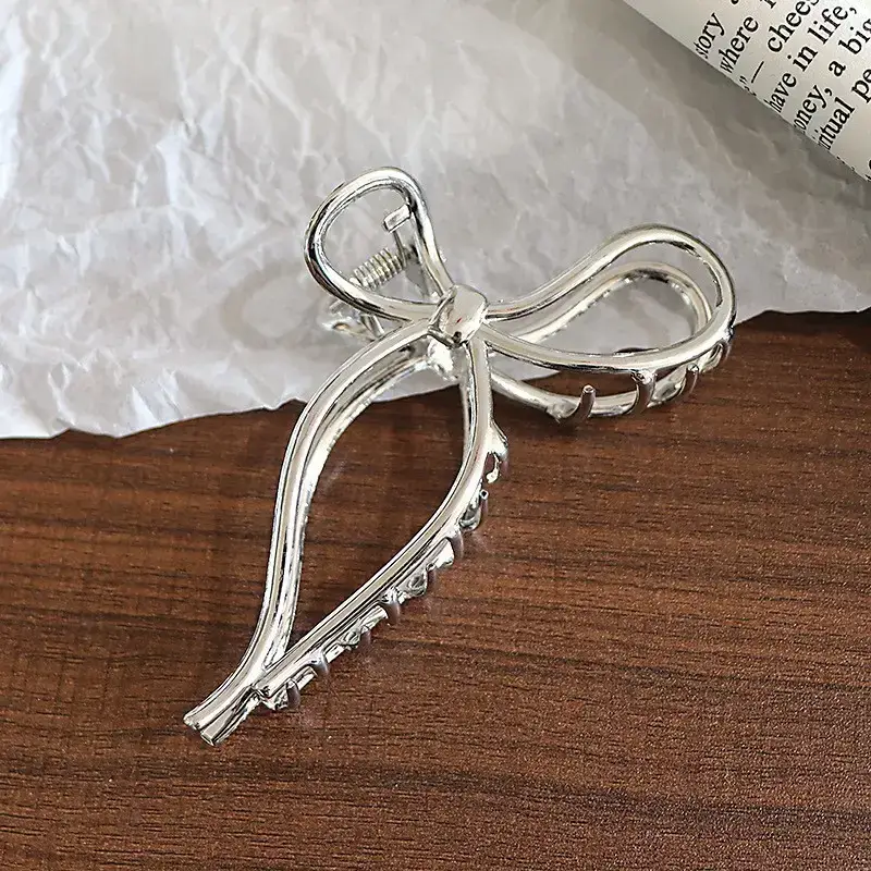Large Silver Hairpin with Pearl Grip and Rhinestone Back