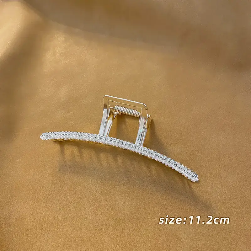 Large Silver Hairpin with Pearl Grip and Rhinestone Back