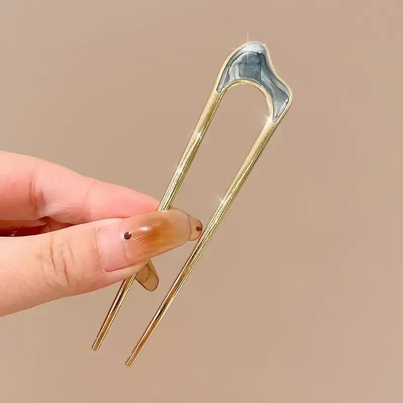 Large Silver Hairpin with Pearl Grip and Rhinestone Back